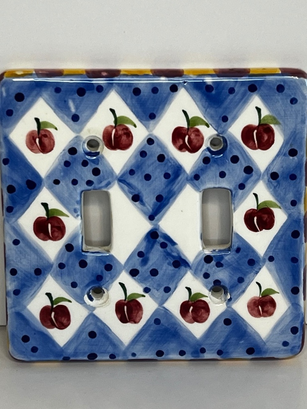 Ganz Painted Ceramic Light Switch Cover Plate Double Switch -Apples Cottagecore